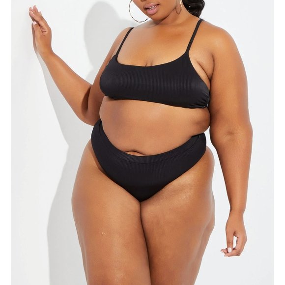 NWT 3X Set Ribbed High Rise Bikini Black Sexy Cute Summer Swim Plus - Picture 4 of 5
